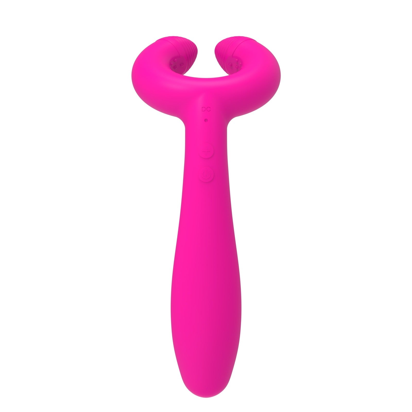 Lila Paar-Vibrator Detailansicht - Ergonomisches Design mit Bedienknöpfen für beide Partner