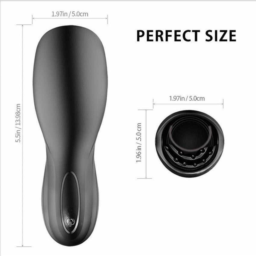 Schwarzer Premium Masturbator Detailansicht - Ergonomisches Design mit Bedienknöpfen