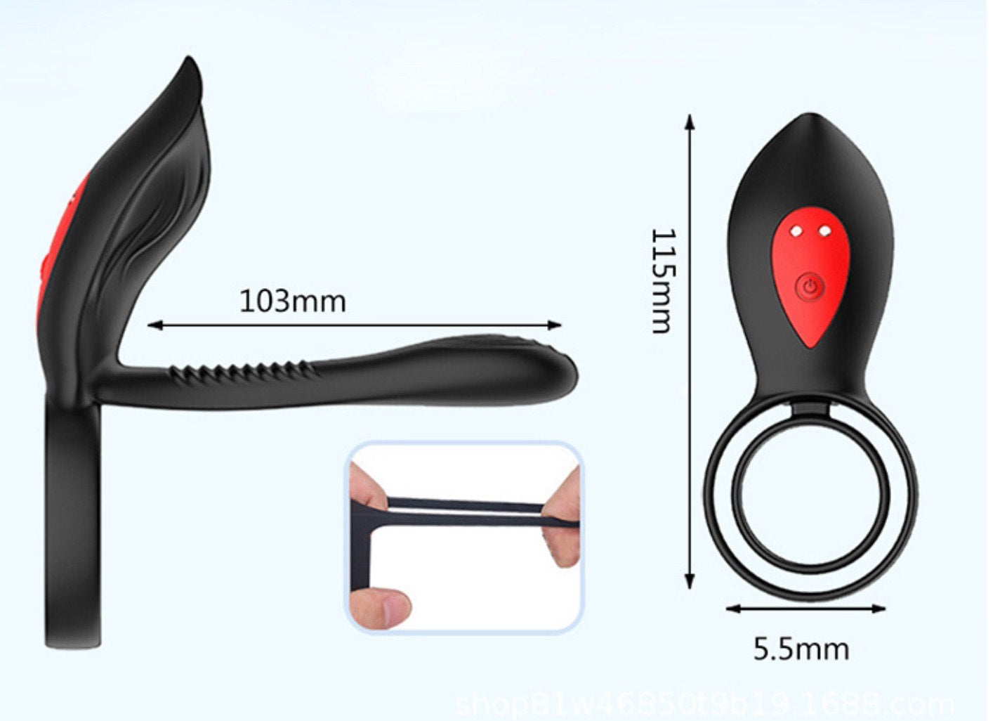 Schwarzer Prostate Massager Detailansicht - Ergonomisches Design mit Penisring und Fernbedienung