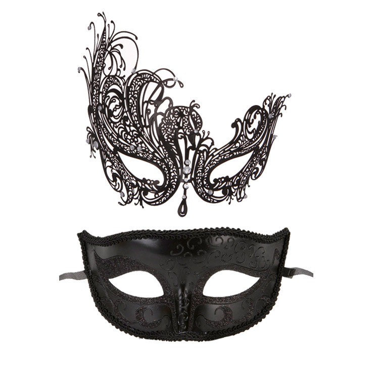 Venezianisches Masken-Paar in Schwarz mit Diamant-Verzierung - Elegante Augenmasken für Rollenspiele