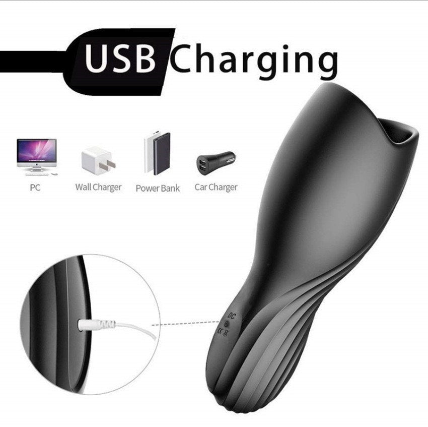 Schwarzer Premium Masturbator mit USB-Ladekabel - Wiederaufladbar